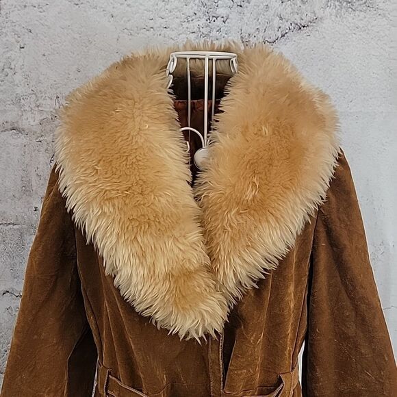 Vintage 70s union made faux leather lions mane coat-caramel brown Women's Size S - Picture 2 of 12